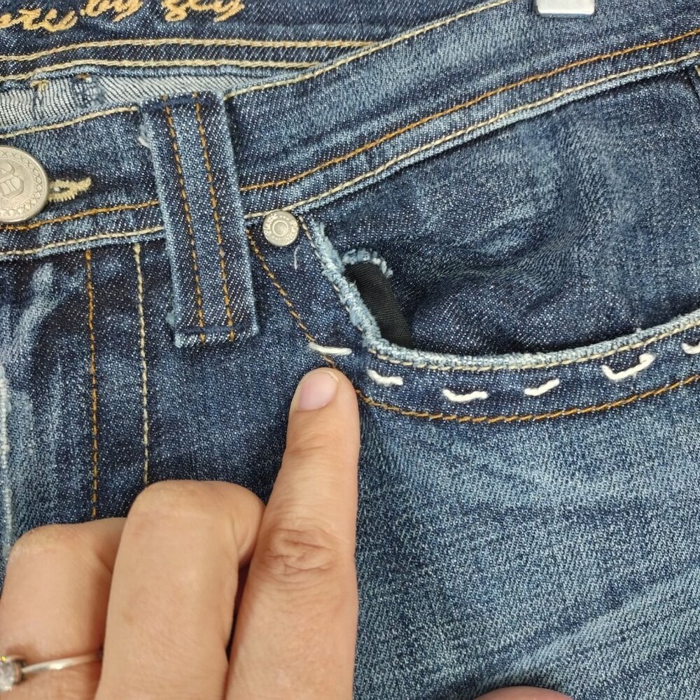 Plastic by GLY Jeans Womens Sz 11 Designer Embroidered Flare Low Rise Jeans Y2K - Picture 5 of 16